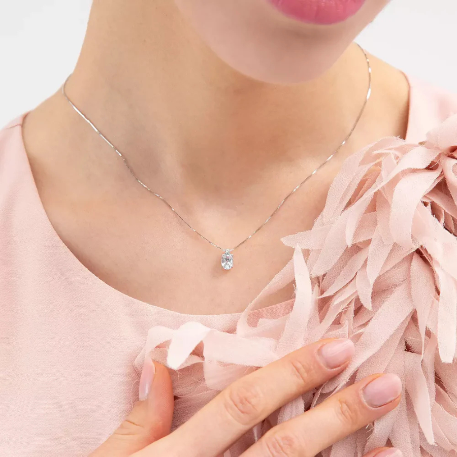 PENDENTE CON DIAMANTE E ACQUA MARINA